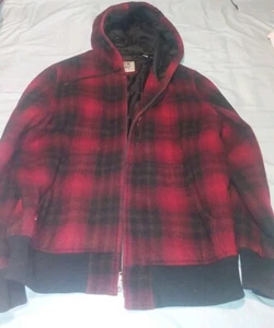 Levi's Light Wool Jacket Size L Red/black Lumberjack w/hood - Picture 1 of 4