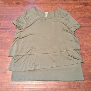 Top de viaje Chico's para mujer XL verde Lagenlook triple capa elástico manga corta - Imagen 1 de 7