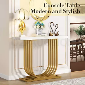 Modern Console Table Coffee Narrow Side Desk Storage Rack Marble White Living - Picture 1 of 8