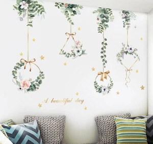 Hanging Nice Flower Ornament Green Leaves Decor DIY Removable Wall Stickers Fun - Picture 1 of 7