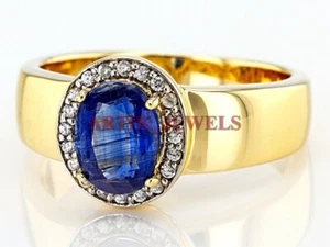 Natural Blue Kyanite Gemstone with Gold Plated 925 Sterling Silver Ring #2883 - Picture 1 of 4