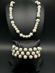 Artisan Braided Leather Strand Baroque Pearl Toggle Bracelet 8” & Necklace 22” - Picture 1 of 12