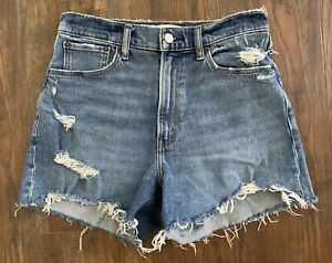 Abercrombie & Fitch Curve Love Shorts 4" Mom High-Rise Blue Distressed Size 4/27