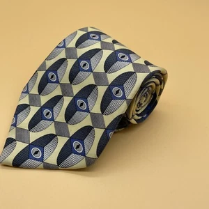 CONTE DI MILANO Men's 100% Silk Necktie Designer GEOMETRIC Yellow - Picture 1 of 4