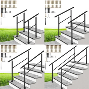 2/3/4/5/6 Steps Hand Rails for Outdoor Steps 2-Pack Wrought Iron Porch Railing - Picture 1 of 21