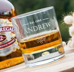 Birthday Scotch Glass - Personalised Engraved Name Whiskey Bourbon 30th 40th - Picture 1 of 14