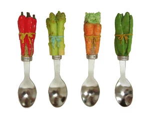 (YE007) SET 4 CUBIERTOS CUCHARILLA MANGO VEGETAL VARIADO - Picture 1 of 1