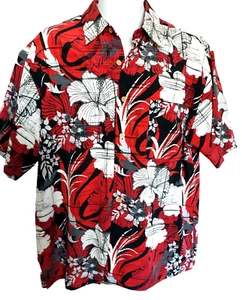 Camisa Hawaiana Para Hombres L Roja Negra Blanca Floral Aloha Luau Surf Playa Botón Delantero - Imagen 1 de 10