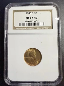 1945-D Lincoln Cent NGC Graded MS67 RD - B50171 - Picture 1 of 2