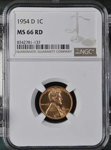 1954 D NGC MS 66 RD United States / American Lincoln Wheat Cent. - Picture 1 of 2
