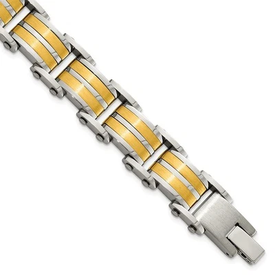 Stainless Steel Brushed and Polished Yellow IP-plated Link Bracelet 8.25" - Image 1 of 4