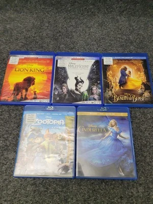 Disney Blu-Ray DVD Lot Lion King Beauty and the Beast Maleficent Zootopia Cinder - Image 1 of 4