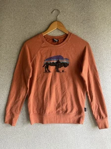 Patagonia Fitz Roy Bison Ahnya Sweatshirt Womens XS Orange Crew Pullover Organic - Picture 1 of 9