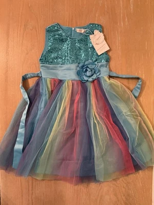 Vestido Uhnice Niñas 130 Azul Lentejuelas Corpiño Arco Iris Tul Fiesta Flor Princesa Foto 1 de 4