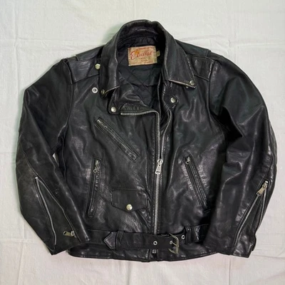 Vintage 70's Excelled Leather Belted Motorcycle Jacket - M - Image 1 of 4