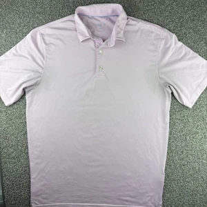 Johnnie-O Polo Shirt Mens Medium Pink Blue Striped Performance Golf Stretch Logo - Picture 1 of 21