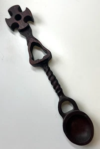 VINTAGE WELSH Love Spoon - Hand carved with Bell, Cross and spiral stem - 9" - Picture 1 of 6