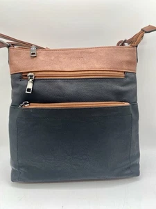 Masintor Large Crossbody Shoulder Two Tone Adjustable Strap Blk/Brown - Picture 1 of 11