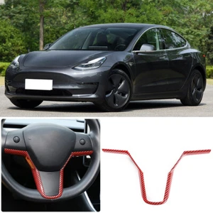 Marco de volante en forma de V ABS rojo carbono para Tesla Model 3 17-21 - Imagen 1 de 10
