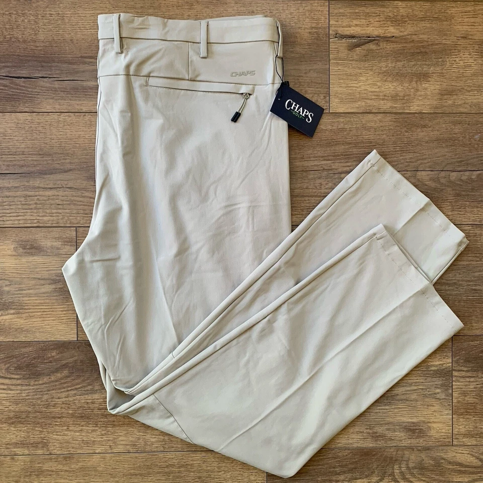 Chaps 42x32 Khaki Slim Fit Flex Stretchy Waistband Golf Performance Chino Pants