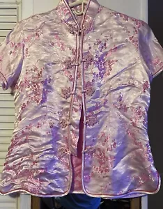 Vintage Chinesischer Kimono Größe XL Pflaumenblüten Rosa Shirt Damen - Bild 1 von 8