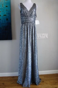  NEW AMSALE SILVER LONDON SEQUIN TULLE GOWN BRIDESMAID DRESS 4 6 $300 SLEEVELESS - Picture 1 of 5