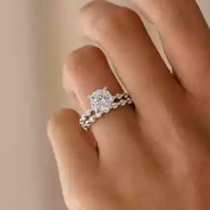 2Ct Round Lab-Created Diamond Bridal Set Wedding Ring 14k White Gold Plated - Picture 1 of 4