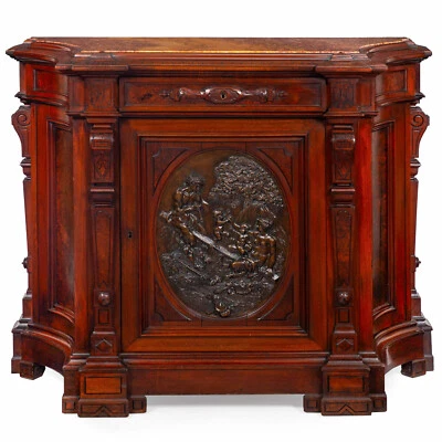 Renaissance Revival Walnut and Marble Cabinet w/ Bronze Clodion Plaque - Image 1 of 4
