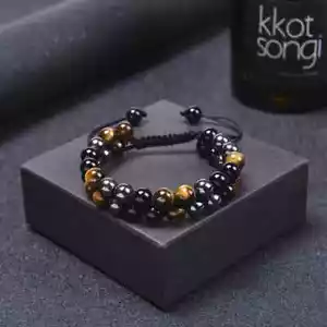 Bracciale Tripla Protezione Ematite Occhio di Tigre Ossidiana Perline Guarigione Donna Uomo - Foto 1 di 3