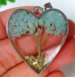 34x31x4mm Crystal Glass Gravel Stone Heart Tree of Life Resin Pendant AD63473 - Picture 1 of 3