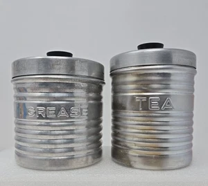 2 Vintage Aluminum Canisters Tea + Grease w/Strainer Nasco Italy Containers - Picture 1 of 20