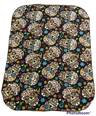 New! SUGAR SKULLS Print Kids or Baby size Fleece Blanket 36" X 28" Cute!!! - Image 1 of 3