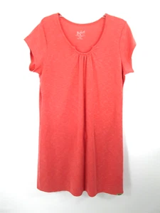 WOOLRICH Midi Shift Dress Women XL Peach Tencel Short Sleeve V-Neck Casual Comfy - Picture 1 of 14