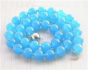 AAA Natural 10mm Rare Blue South America Topaz Round Gemstone Beads Necklace 18" - Picture 1 of 1