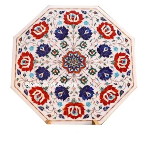 18" Marble corner Side Table Top PietraDura Semi Precious Stones Inlay Work - Picture 1 of 1