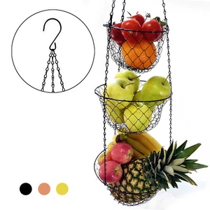 Obstkorb hängend 3 stöckiger Pflanzen Gemüse Hängekorb aus Draht Farbe: Schwarz - Bild 1 von 10