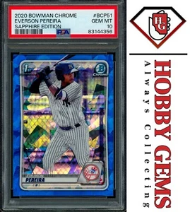 EVERSON PEREIRA PSA 10 2020 Bowman Chrome Prospects 1st Sapphire #BCP51 - Picture 1 of 2