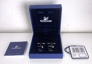 Swarovski Cufflinks Black Diamond Crystal Fasten Checkerboard Swan Signed 973791 - Picture 1 of 16