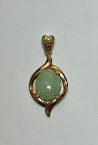 Vintage 14K Gold Anhänger mit schönem grünen Jade (Jadeit) Stein - Bild 1 von 8