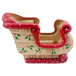 Kimpelform Weihnachtsschlitten Übertopf Keramik Weihnachten 80er Tupfen Stechpalmenblätter - Bild 1 von 6