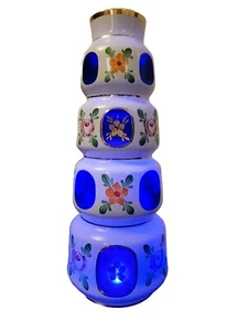 Vintage Bohemian LAUSITZER Glas Cut to Cobalt Mouth Blown Hand Cut Painted Vase - Picture 1 of 7