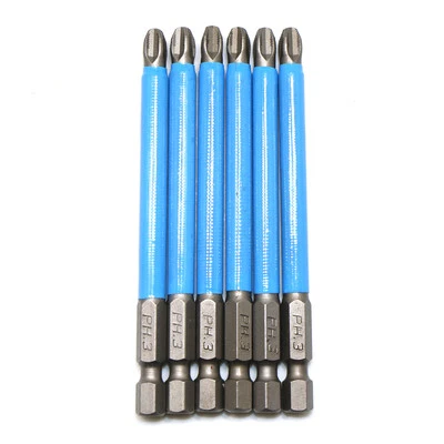6pc Hex Shank Magnetic Anti Slip Phillips PH3 Electric Screwdriver Bit Set 90mm - Image 1 of 3