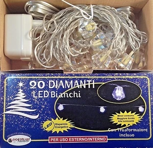 20 DIAMANTI LED BIANCO CAVO 9 METRI IP20 ESTERNO LUCI NATALE SERIE CATENA ALBERO - Foto 1 di 2