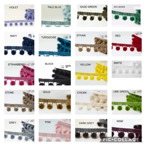 VOLLE 11 METER ROLLE LUXUS BOMMEL VERKLEIDUNG, SAMTGEFÜHL, 20 FARBEN, 15 mm KUGELN - Bild 1 von 26
