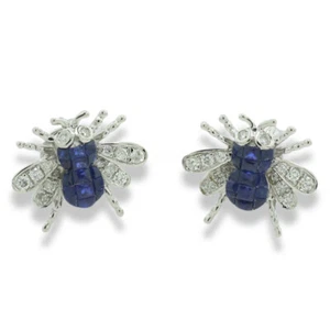Saphir Brillant Ohrringe "Bienen" 750er Weißgold Ohrstecker Tierschmuck neu - Bild 1 von 4