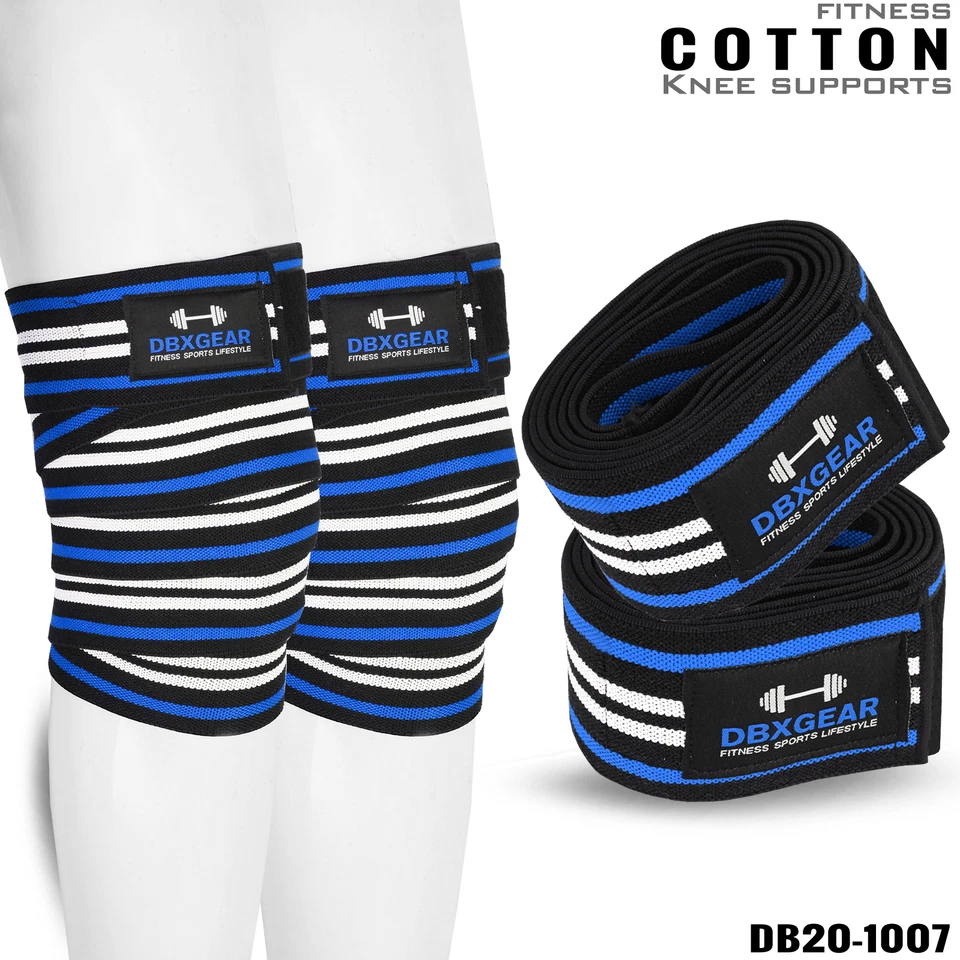 Weight Lifting Knee Wraps Cotton Bandage Elasticated Gym Workout PAIR Support - Image 1 of 1