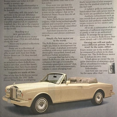 1991 Rolls-Royce PRINT AD Hand Built Taking Six Months to Build Individuality - Image 1 of 3