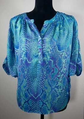 Jennifer Lopez Blue Purple Polyester Snake Print Blouse Size XS - Image 1 of 4