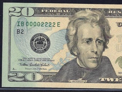 🇺🇸 2006 $20 DOUBLE QUAD S/N ♚♚IB 00002222 E♚♚  PCGS GEM NEW 65 PPQ AMAZING! - Image 1 of 3