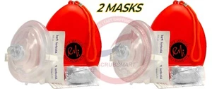 2 Pack Pocket CPR mask s in Hard Case - Mask w/O2 with Gloves! - Picture 1 of 1